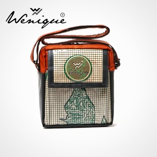 Crossbody Bag : Naga Japan Style กระเป๋าสะพายข้าง ลายพญานาค ขนาด 15*17*5 ซม แต่งทรงตาราง (K007)