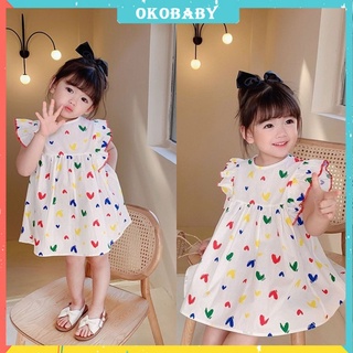 OKOBABY🌈พร้อมส่ง🌈ชุดเด็กผู้หญิง แขนกุด ฝ้าย น่ารักๆลายหัวใจ ฤดูร้อน 2-9ปี