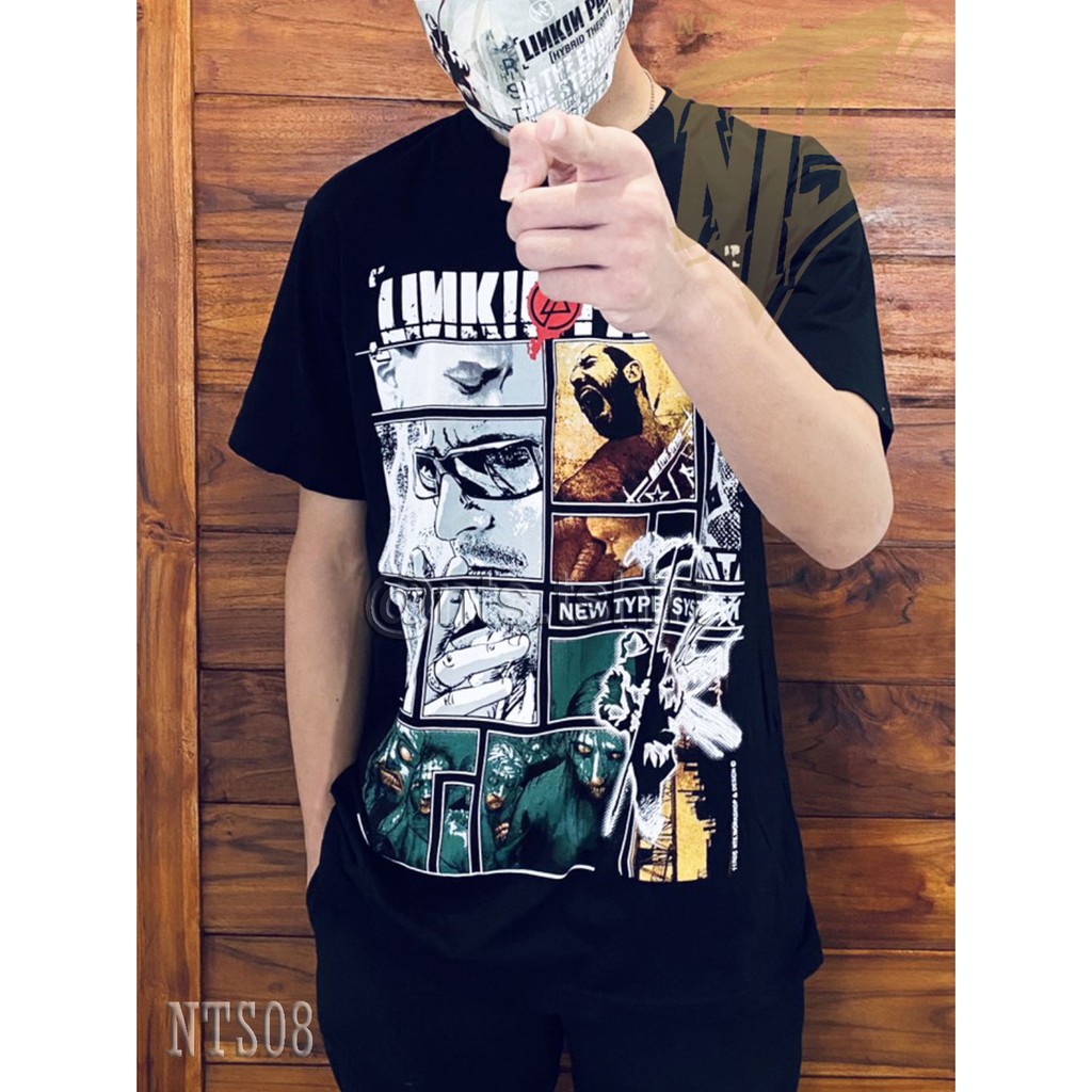 NTS 08 Linkin Park ROCK เสื้อยืด ลายวงดนตรี ซิลค์สกรีน ผ้าคอตตอนหนานุ่ม ไม่หดไม่ย้วย สีดำ S M L XL XXL