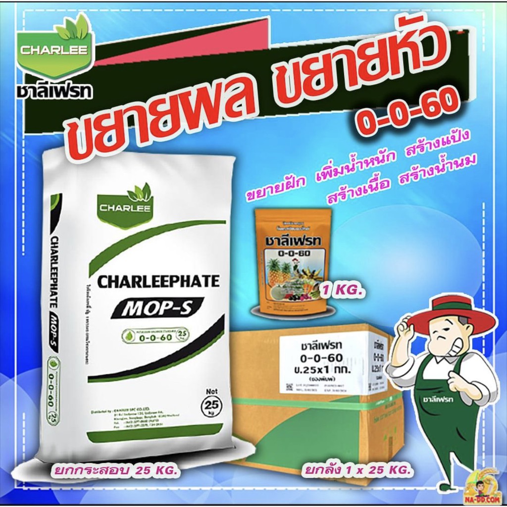 🍠🥔กระสอบ 25Kg.🍠🥔 ปุ๋ยเกล็ด 0-0-60 ชาลีเฟรท โพแทสเซียมคลอไรด์ ขนาดบรรจุ 25 กิโลกรัม เร่งผล เร่งหัว **