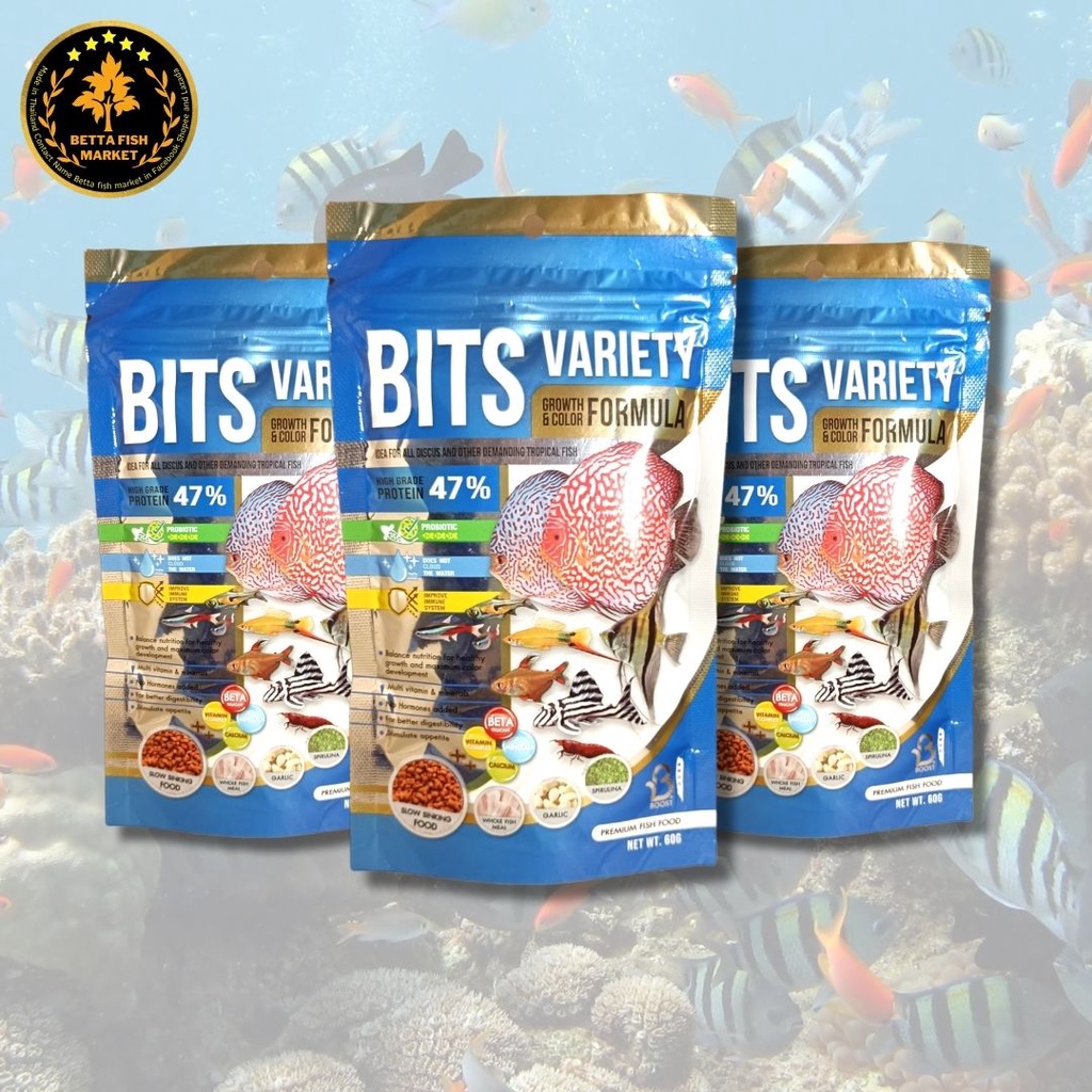 อาหารปลาสวยงาม BITS VARIETY GROWTH&COLOR FORMULA 60 g. สูตร เร่งโต และเร่งสี