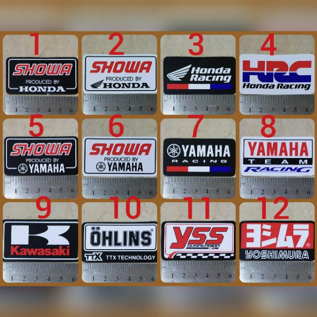 สติ๊กเกอร์แต่งรถ ขนาด 3.5x6.5cm. jdm YSS Showa Honda Yamaha HRC