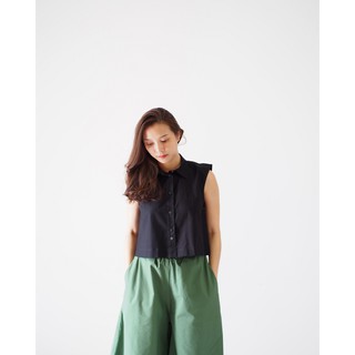 ManiBleu Crop No Sleeve Shirt - Black - Freesize