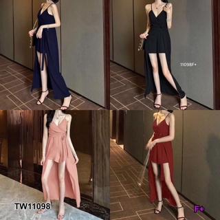 TW11098 Jumpsuit จั้มสูทสายเดี่ยวขาสั้น แต่งคลุมผ้าเป็นกระโปรง