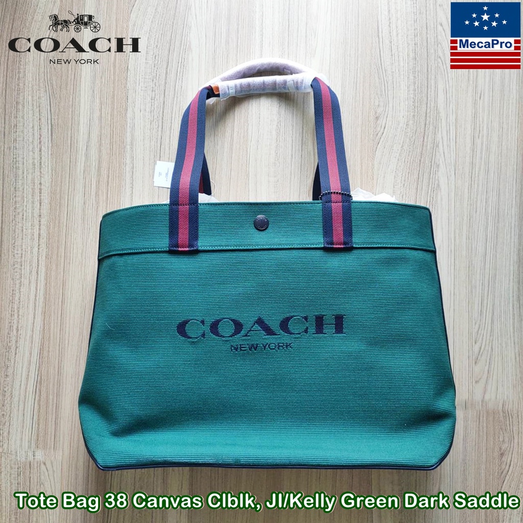 Coach® Tote Bag 38 Canvas Clblk, JI/Kelly Green Dark Saddle กระเป๋าโค้ช กระเป๋าสะพายข้างใบใหญ่ ผ้าแคนวาส