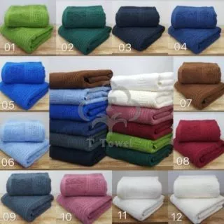 ผ้าเช็ดตัว หนาแน่นคงทน สีพื้นทอลายพรีเมี่ยม