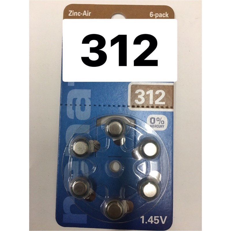 Renata ถ่านเครื่องช่วยฟัง เบอร์ 312/10/13/675(1แผง มี 6 ก้อน) ถ่านหูฟัง