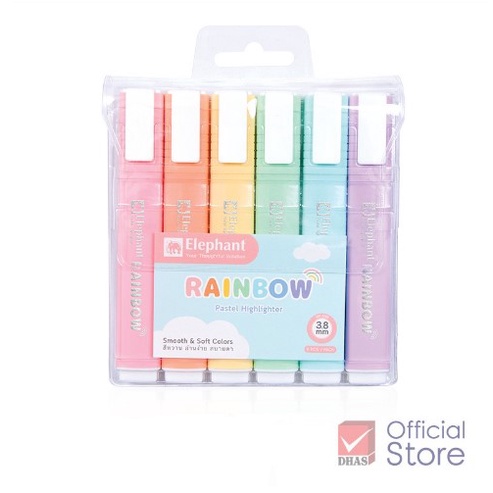 Elephant ปากกาเน้นข้อความ ชุด 6 สี พาสเทล Rainbow สีหวาน อ่านง่าย สบายตา