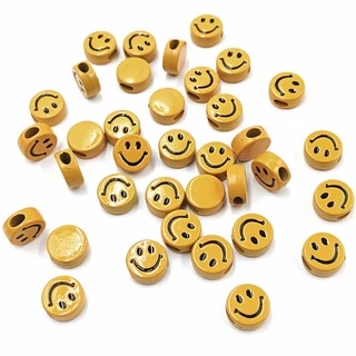 ลูกปัดอะคริลิค ทรงกลม แบน หน้ายิ้ม 10 ชิ้น สําหรับทําเครื่องประดับ DIY