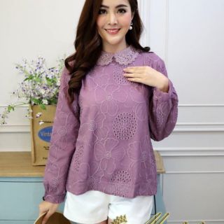 เสื้อคอบัว แขนยาว เนื้อผ้า Chiffon อกฟรไซส์ 42"