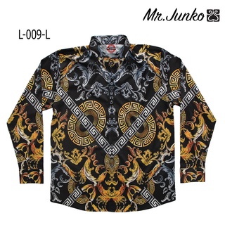 ⚡ส่งฟรี⚡เสื้อเชิ้ตแขนสั้น งานต่อลาย Mr-Junko ผ้าซาติน นิ่มใส่สบายไม่ร้อน L-009-L