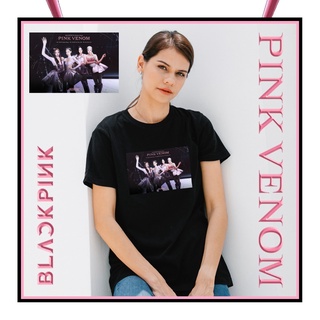 เสื้อยืดคอกลมเสื้อยืด ลาย Blackpink SERIES - PINK VENOM + DTF (สีดํา)S-4XL