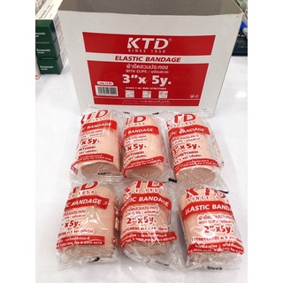 ขายยกกล่อง  ELASTIC 3 [KTD] 3X5YD ELASTIC BANDAGE KTD ผ้าพันเคล็ดขนาด3นิ้ว ยาว5หลา ตะขอเกี่ยว ผ้ายืดพันเคล็ด ผ้ายืดสวม