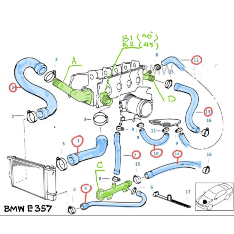 ท่อน้ำ Water hoses/ Cooling System Water Hoses BMW E36 E34 Z3 เครื่อง M40 M41 M42 M43 M44 M50