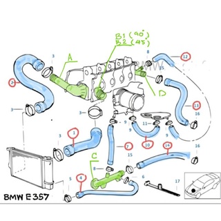 ท่อน้ำ Water hoses/ Cooling System Water Hoses BMW E36 E34 Z3 เครื่อง M40 M41 M42 M43 M44 M50