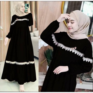 Viola MAXY BL BABYDOLL MIX Lace Pearl LD 110cm Gamis Modern Lebaran Luxury Kids Teenagers Gamis Women Simple Gamis Jumbo Center ขายส่งแฟชั่นมุสลิม ส่งฟรี