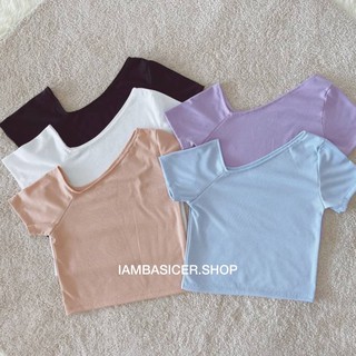 iambasicer | เสื้อครอปคอเฉียงน่ารักๆ 8สี 💘 ผ้าร่อง