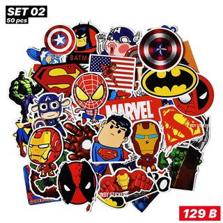 สติ๊กเกอร์บอม Super Hero ฮีโร่ PVC สติ๊กเกอร์กันน้ำ sticker คละลาย สติ๊กเกอร์ติดรถ สติ๊กเกอร์ติดโน๊ตบุ๊ค 50 ชิ้น