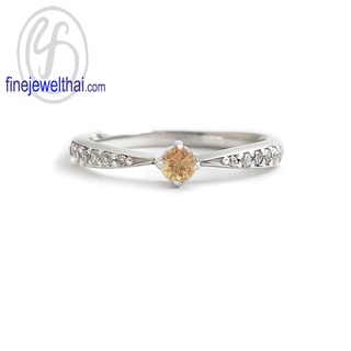 Finejewelthai-แหวนบุษราคัม-บุษราคัม-แหวนเพชรCZ-แหวนประจำเดือนเกิด-Yellow-Sapphire-Silver-Ring-Birthstone-R1378yl