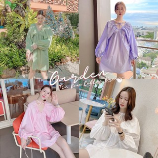 ขาว/เขียว/ชม/ม่วง SLYQ 🌷 GARDEN TIE BOW COTTON DRESS เดรสสั้นผ้าคอตตอนแขนพองผูกโบว์