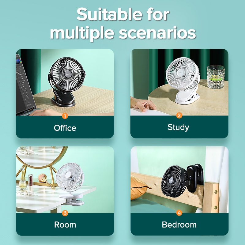 ALLMRO Clip Fan Portable Mini Fan Handheld Fan Home Office Desk Speed Adjustable USB