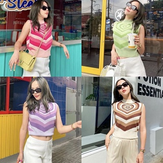 Ey_shop688​🔥พร้อม​ส่ง​🔥2363/XH.AB#เสื้อครอปคอเต่าแขนกุด​ เสื้อผ้าไหมพรมแต่งลายหัวใจ