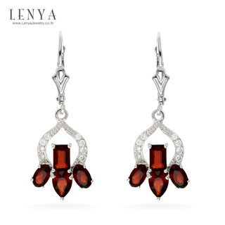 Lenya Jewelry ต่างหูเงินแท้ ประดับพลอยโกเมน (Garnet) และ CZ (Cubic Zirconia) เสริมบุคลิกความมั่นใจ เสริมความร่ำรวย