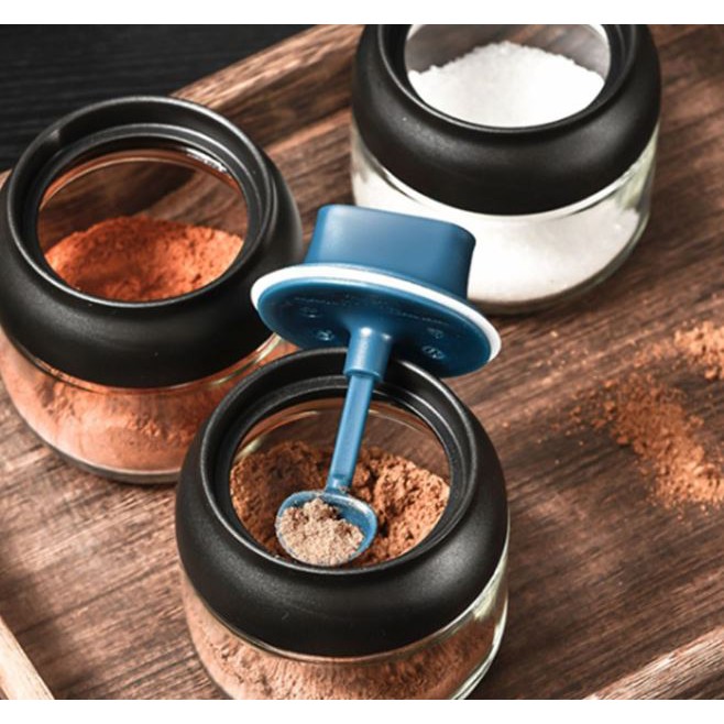 กระปุกใส่เครื่องปรุง พร้อมช้อนตัก ขวดโหลแก้วใส่เครื่องปรุง เครื่องเทศ กันความชื้น กันมดกันแมลง