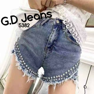 G.D.Jeane 5382#กางเกงยีนส์ขาสั้นผ้ายืดเอวกลางตอกเพชรปลายขาตามแฟชั่น 💦💦