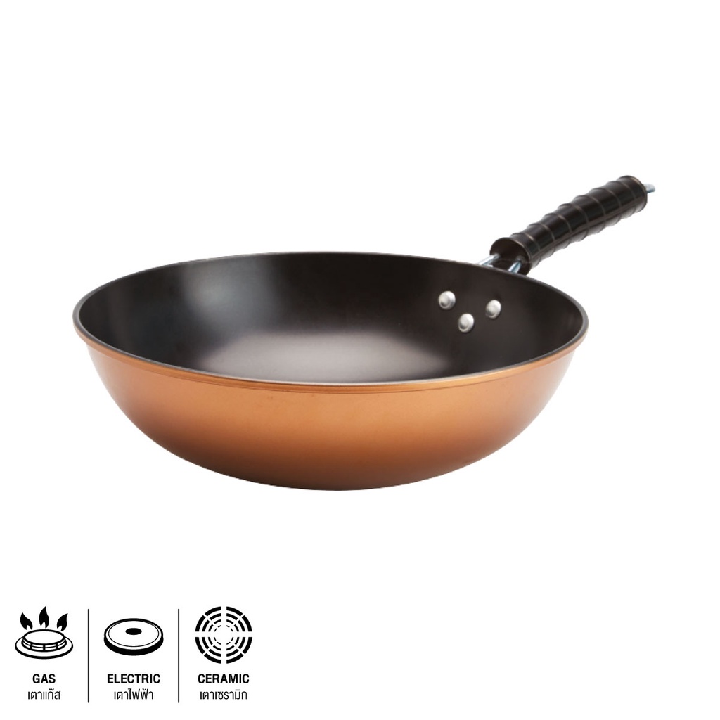 Homehapp Homehapp กระทะด้ามเหล็กทรงลึก KASSA HOME รุ่น RL-0077 ขนาด 30 ซม. สีทองแดง - ดำ