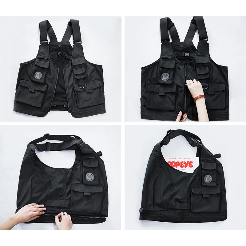 Retro Young Men เครื่องมือกลางแจ้ง Tough Guy ญี่ปุ่น Multi-Functional ยุทธวิธีเกราะเสื้อกั๊กแขนกุดผู้ชาย Dual-U - รูปที่ 6