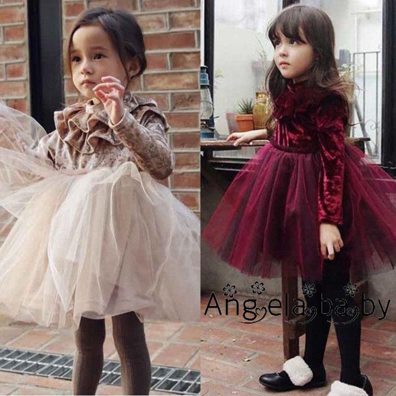 ชุดเจ้าหญิงสำหรับเด็กผู้หญิงชุดกำมะหยี่ขนแกะชุด Ruffle Tulle Tutu Dress