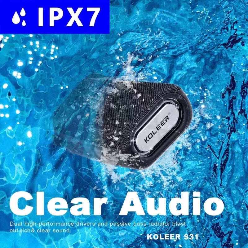 KOLEER S31 ลำโพงบลูทูธ กันน้ำ 10W FM/AUX/USB/TF เหมาะสำหรับสายเที่ยว