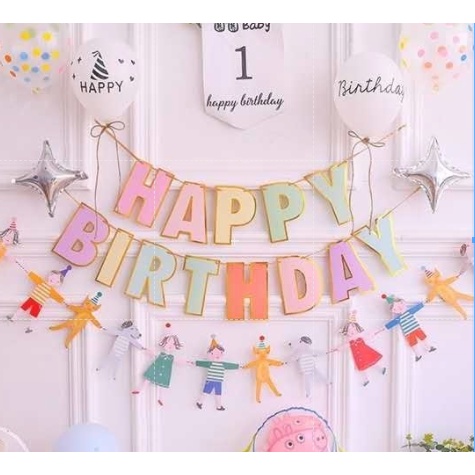 ป้ายแบนเนอร์ ลายตัวอักษร Happy Birthday สีมาการอง สําหรับตกแต่งปาร์ตี้วันเกิด