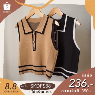 ▧✙เหลือ 280.- ใส่โค้ด SKJSHTMP | Shatamps - Mitch Top(Brown, Black) | เสื้อแขนกุด เสื้อคอปก เสื้อผู้หญิง แฟชั่น ไหมพรม