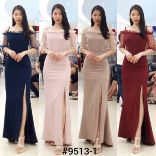 🔴แชทถามสต็อคก่อนจ่ายเงิน🔴MAXI DRESS ยาว S M L.XL 2XL XXL เดรสเปิดบ่าแต่งจีบตาข่าย แขนสามส่วน มีสายคล้อยบ่า  ซิบหลัง