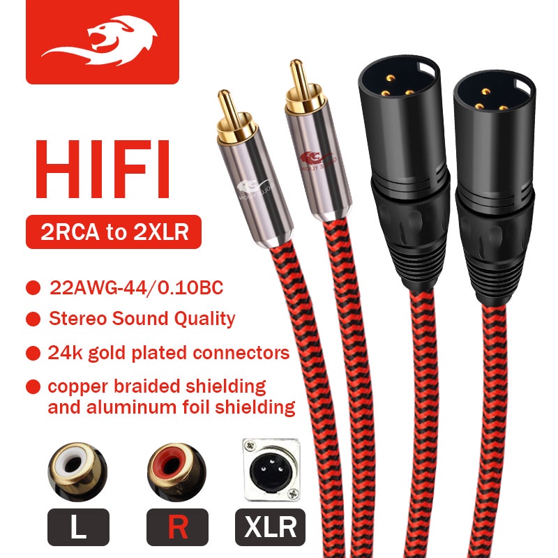 Golley LION Dual RCA Male to 2 XLR สายสัญญาณเสียงแจ็ค สําหรับมิกเซอร์คอนโซลขยายเสียงลําโพงโฮมเธียเตอ