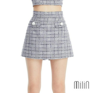 [MILIN] Yonder Skort A line high-waisted glen check tweed skort กางเกงกระโปรงขาสั้นผ้าทวีตารางแต่งคริสตัล