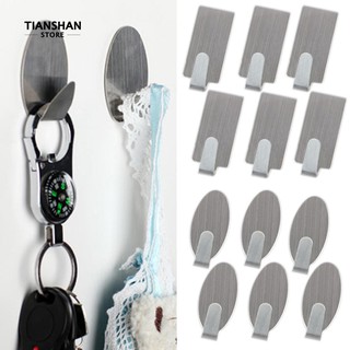 Tianshan 6Pcs / Lot สีขาวสแตนเลสสตีลตะขอแก้ว Adhesive Door Wall Hanger Home Kitchen