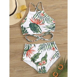 New Shein Bikini Set white tropical พร้อมส่ง