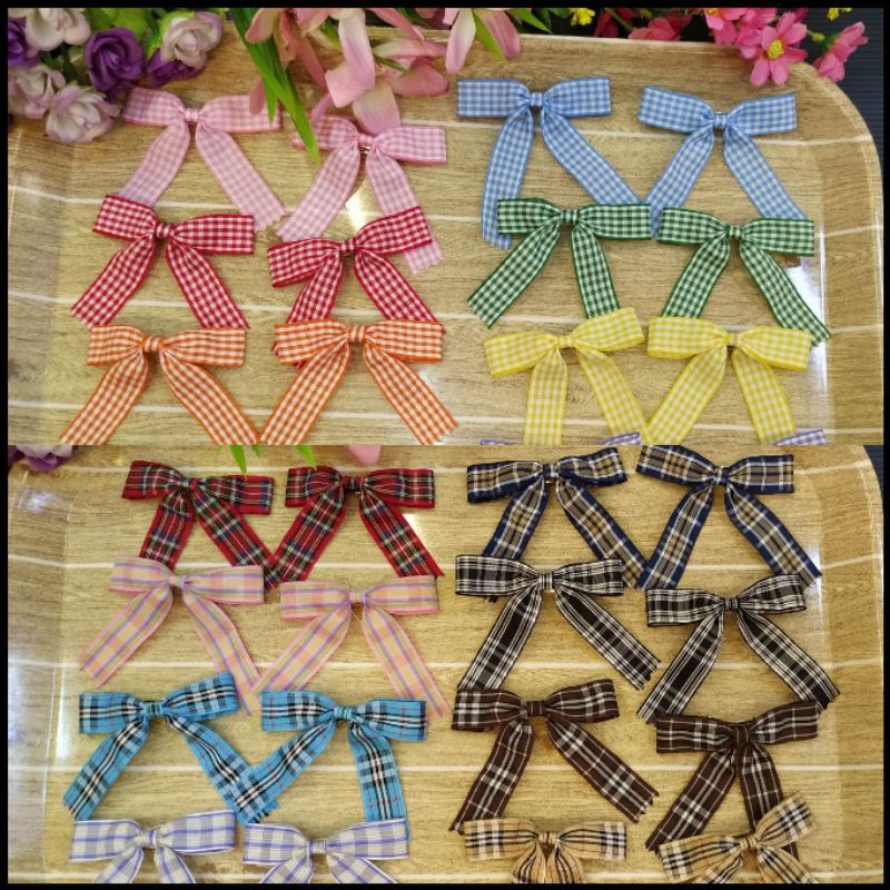 Back to school!!!👩‍🎓 โบว์นักเรียน ลายสก๊อต 1ชั้น โบว์กิ๊ฟ ราคาต่อคู่ BOW-PS11