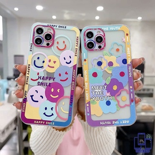 ใหม่ใส เคสไอโฟน 11 12 13 PRO MAX 6 7 6S 8 Plus X XR XS MAX 11 12 13 mini Se 2020 6SPlus 7Plus 6Plus 8Plus XSMAX ลายดอกไม้หน้ายิ้ม TPU ใส กันกระแทก เคสโทรศัพท์มือถือแบบนิ่ม