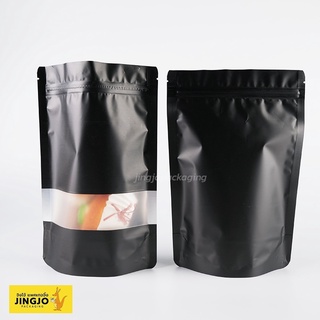 ถุงซิปล็อค ถุงฟอยด์ เจาะหน้าต่าง ตั้งได้ สีดำ [50ใบ] - Jingjo Packaging Ziplock Bags