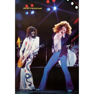 โปสเตอร์ รูปถ่าย คอนเสิร์ต วงดนตรี ร็อค Led Zeppelin Concert 1977 POSTER 24”x35” Robert Plant &amp; Jimmy Page Silverdome