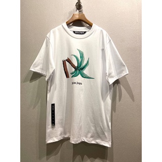 PALM ANGELS BROKEN PALM TREE PRINT COTTON T-SHIRT เสื้อยืดคอกลมแขนสั้น แบรนด์ปาล์มแองเจิล สกรีนรูปต้นมะพร้าว ต้นปาล์มหัก