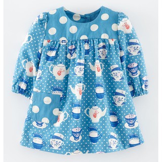 พร้อมส่ง Little Maven เดรสเด็กหญิง สีฟ้าลายกาน้ำชา