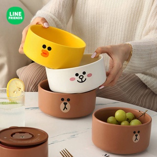 กล่องข้าว*กระเป๋าเก็บอุณหภูมิ* Line Friends สีน้ำตาลหมีเซรามิคกล่องอาหารกลางวันสด-เก็บชาม3ชิ้นพร้อมฝาปิด