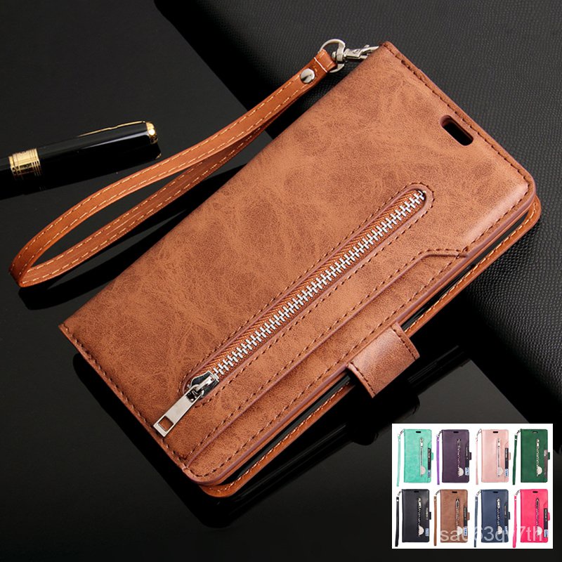 Zipper Leather Case Samsung Note10 Pro 10+9 8 A7 A6 Protective Sleeve Retro  Flip Wallet Cover Case968uih j2LS