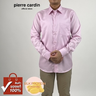 Pierre Cardin เสื้อเชิ้ตแขนยาว Silk Protein Finishing Slim Fit รุ่นมีกระเป๋า ผ้า Cotton 100% [RHS325F-PI]