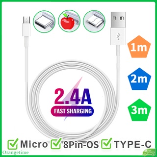 【จัดส่งรวดเร็ว】สายชาร์จ Usb 2.4A 1 เมตร 2 เมตร 3 เมตร สําหรับ Micro Usb i Type C